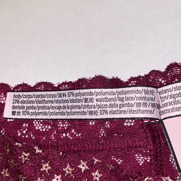 Lg NWT Victoria's Secret Cheeky Gold Star Sheer Lace Burgundy Maroon Panties New - Picture 6 of 13